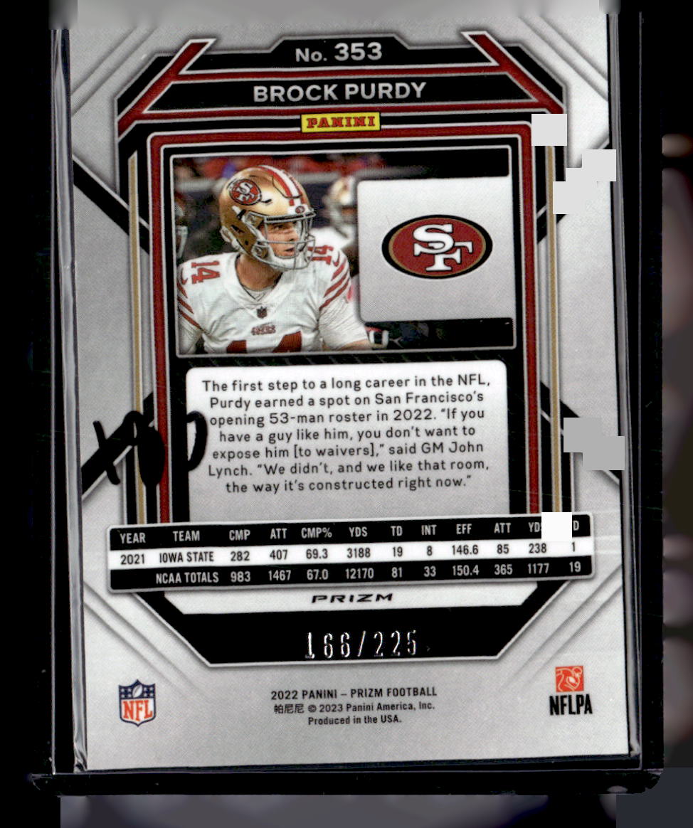 2022 Panini Prizm #353 Brock Purdy Purple Ice #/225