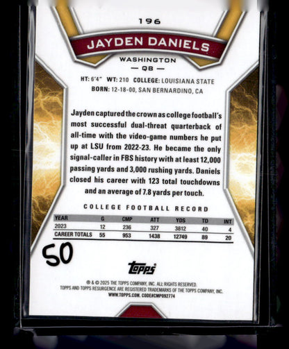 2024 Topps Resurgence #196 Jayden Daniels Pink Power Surge #/10