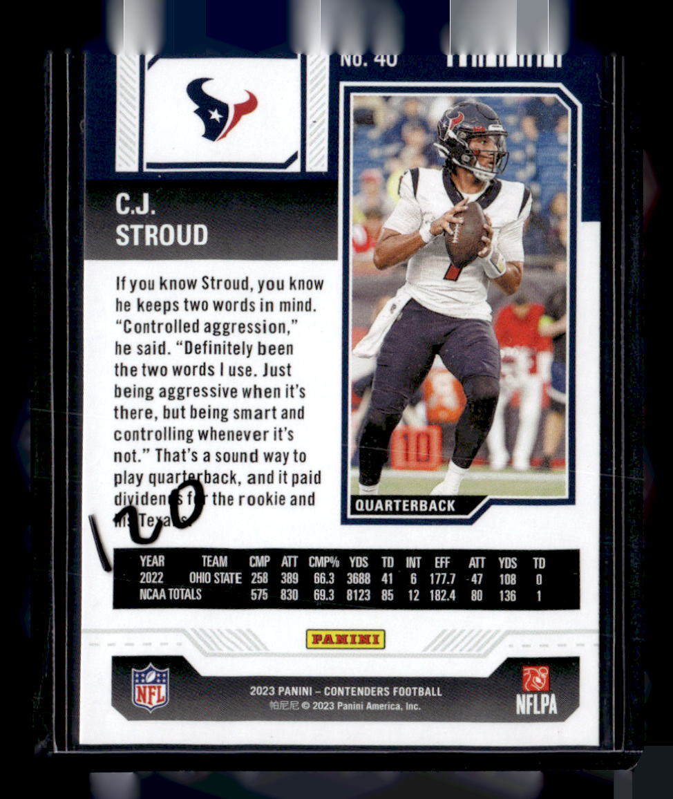 2023 Panini Contenders #40 C.J. Stroud Week 18 Ticket #/18