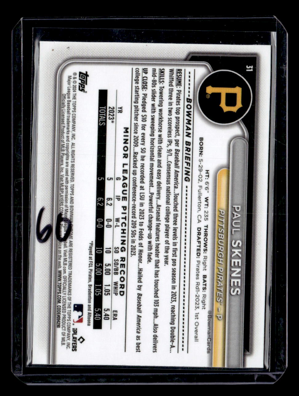 2024 Bowman Chrome #31 Paul Skenes Mojo Refractors