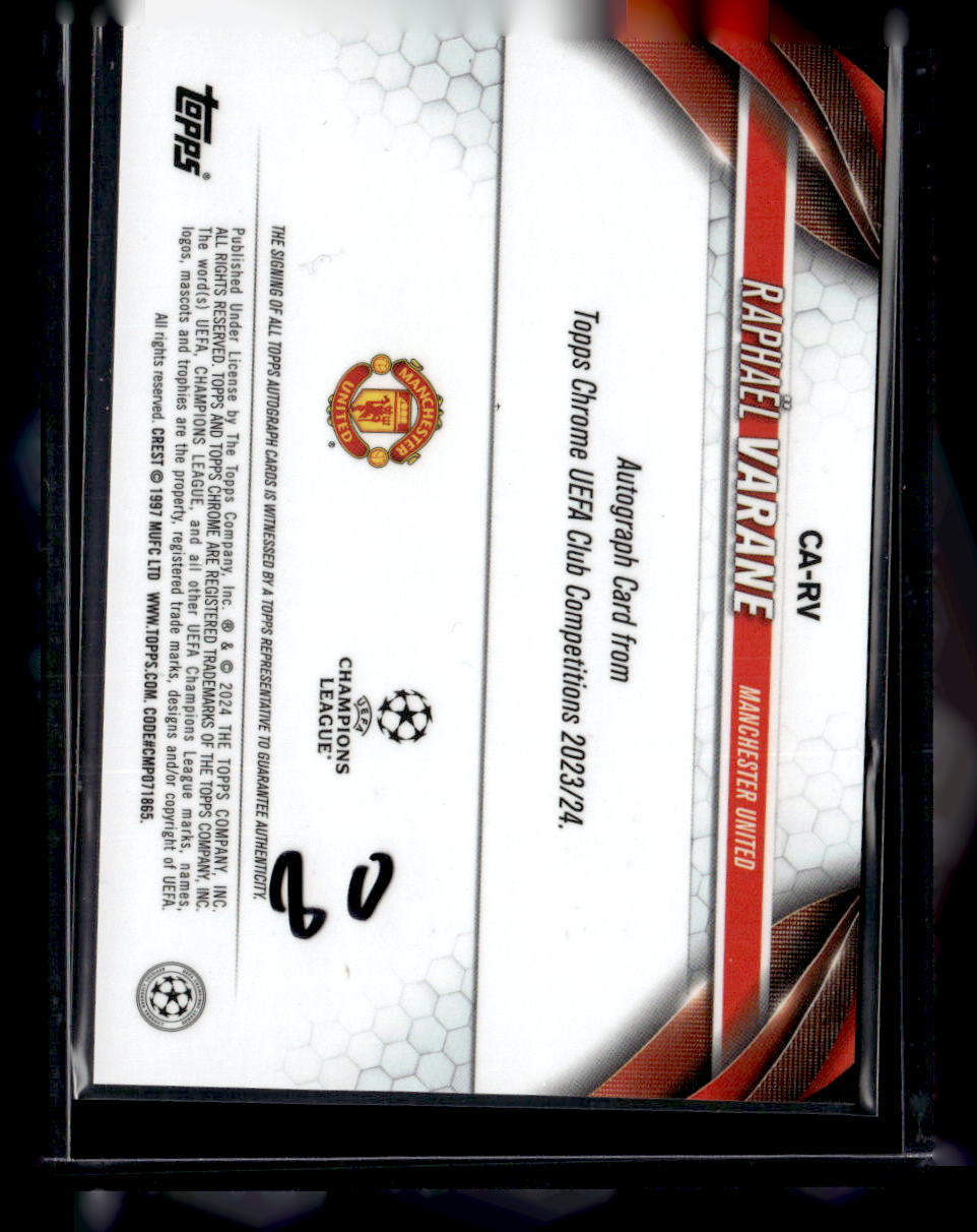 2023-24 Topps Chrome UEFA Club #CA-RV Raphaël Varane Chrome Auto Blue Wave #/75