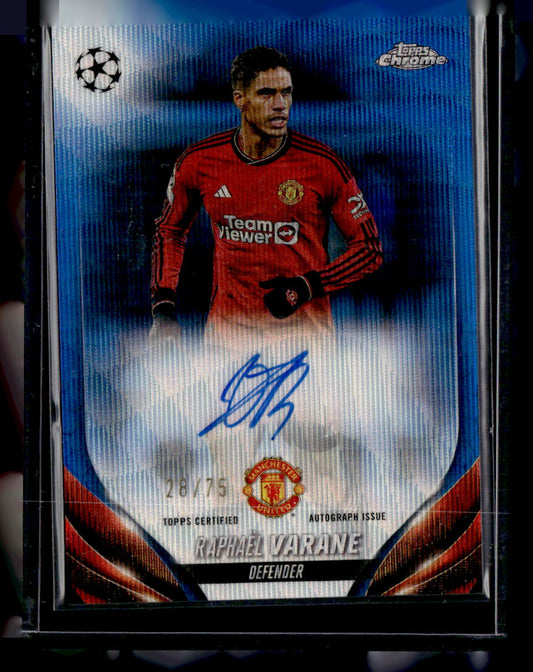 2023-24 Topps Chrome UEFA Club #CA-RV Raphaël Varane Chrome Auto Blue Wave #/75