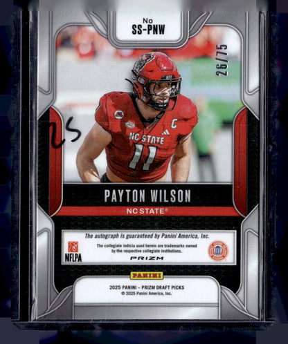 2025 Panini Prizm Draft Picks #SS-PWN Payton Wilson Signatures Orange Wave #/75