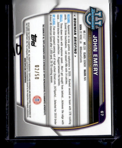 2022 Bowman University Chrome #67 John Emery Auto Gold Lava Refractor #/50