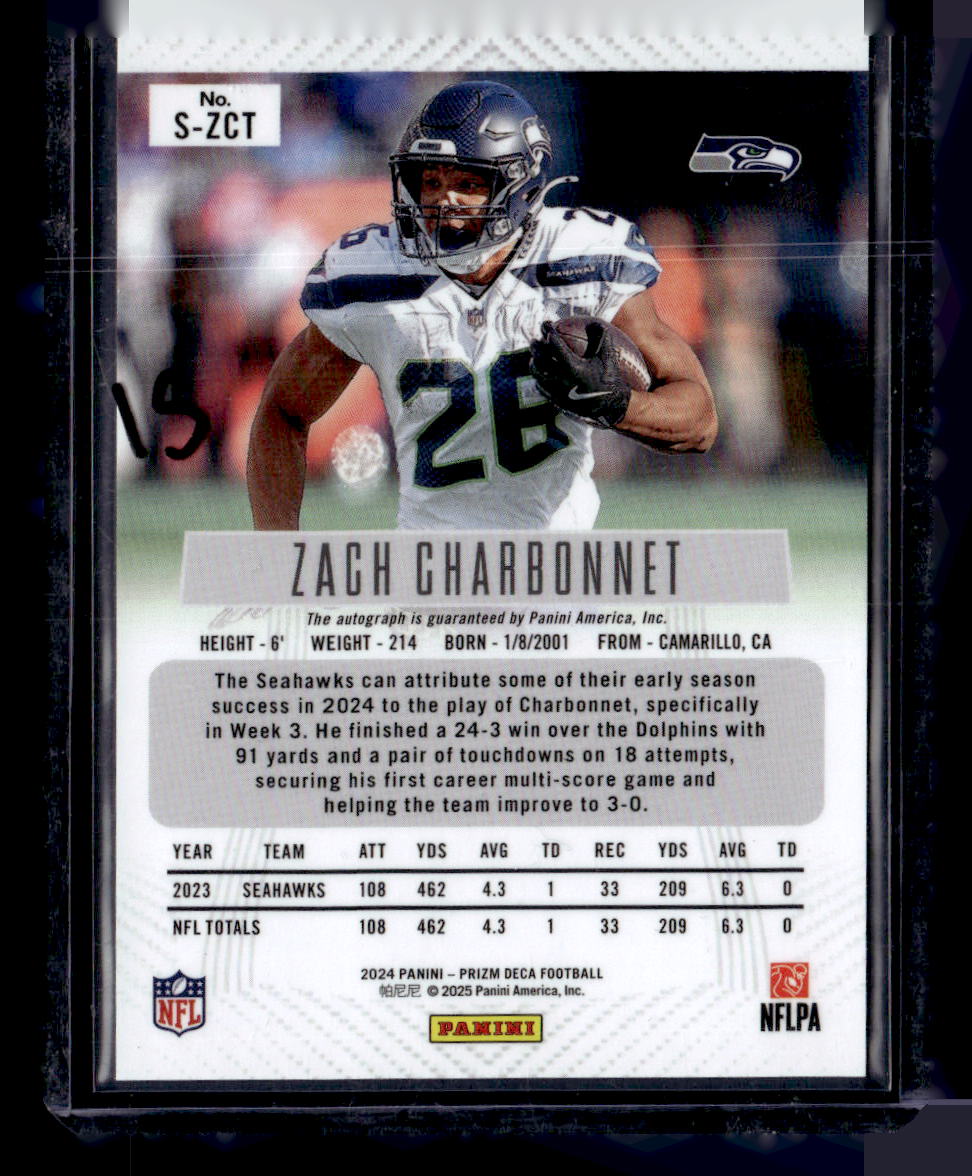 2024 Panini Prizm Deca #S-ZCT Zach Charbonnet Signatures