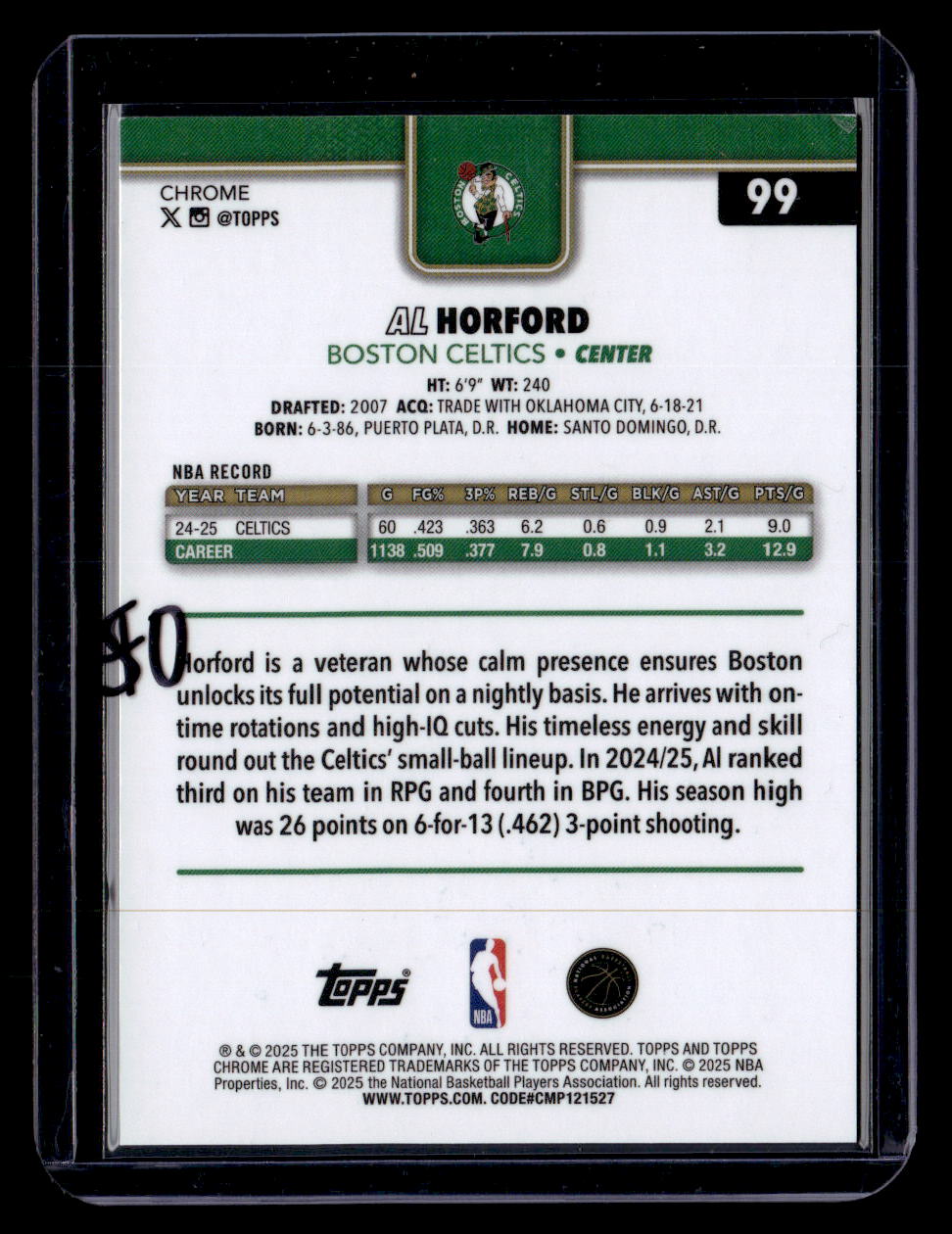 2025-26 Topps Chrome #99 Al Horford Red Refractor #/5