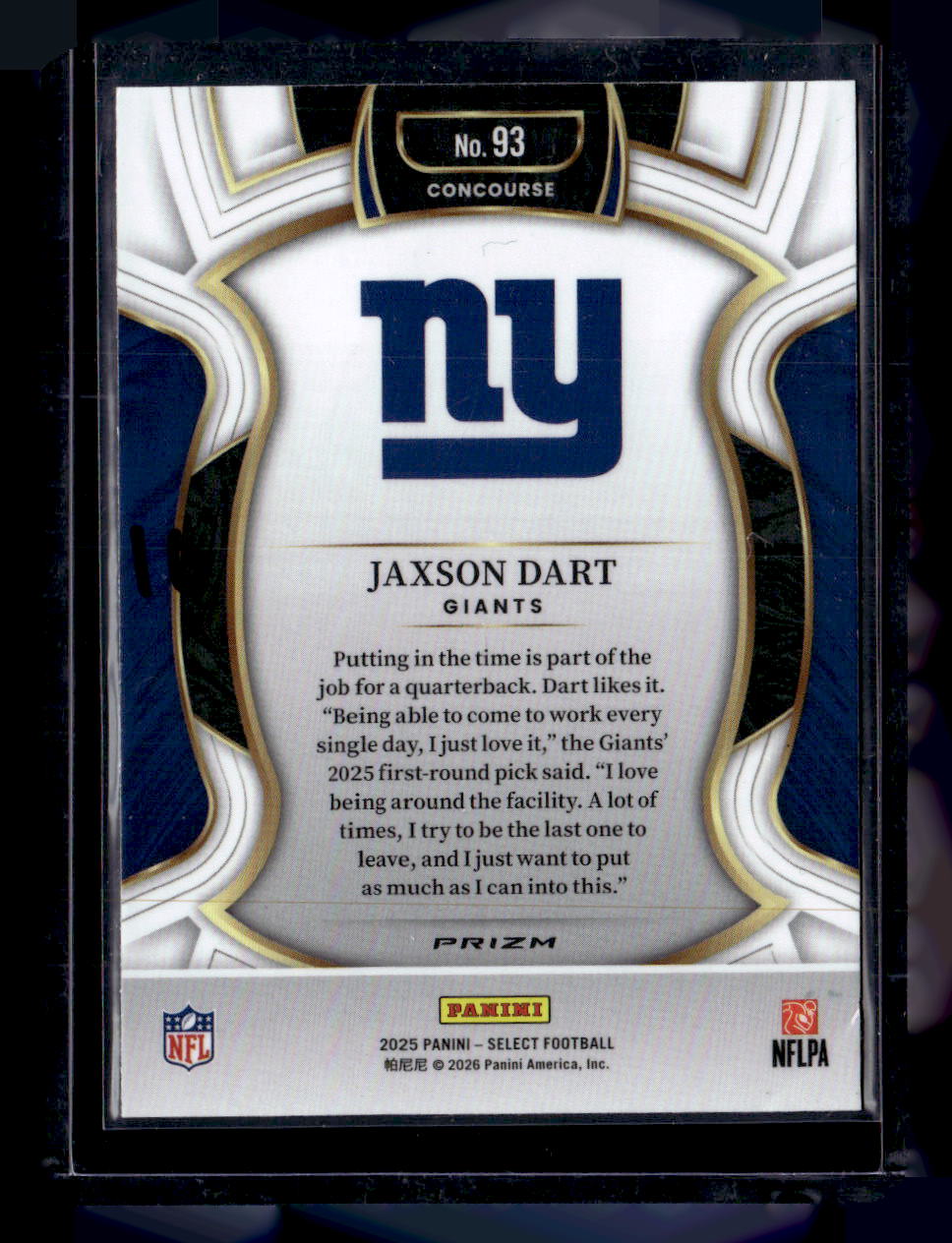 2025 Panini Select #93 Jaxson Dart Black and Gold Prizm Shock