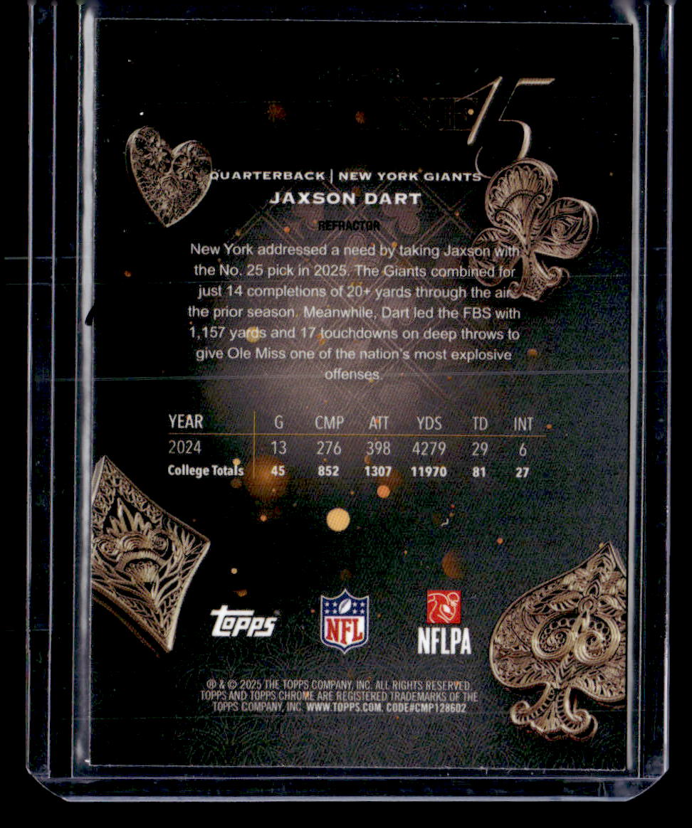 2025 Topps Chrome #F15-23 Jaxson Dart Fortune 15 Refractor