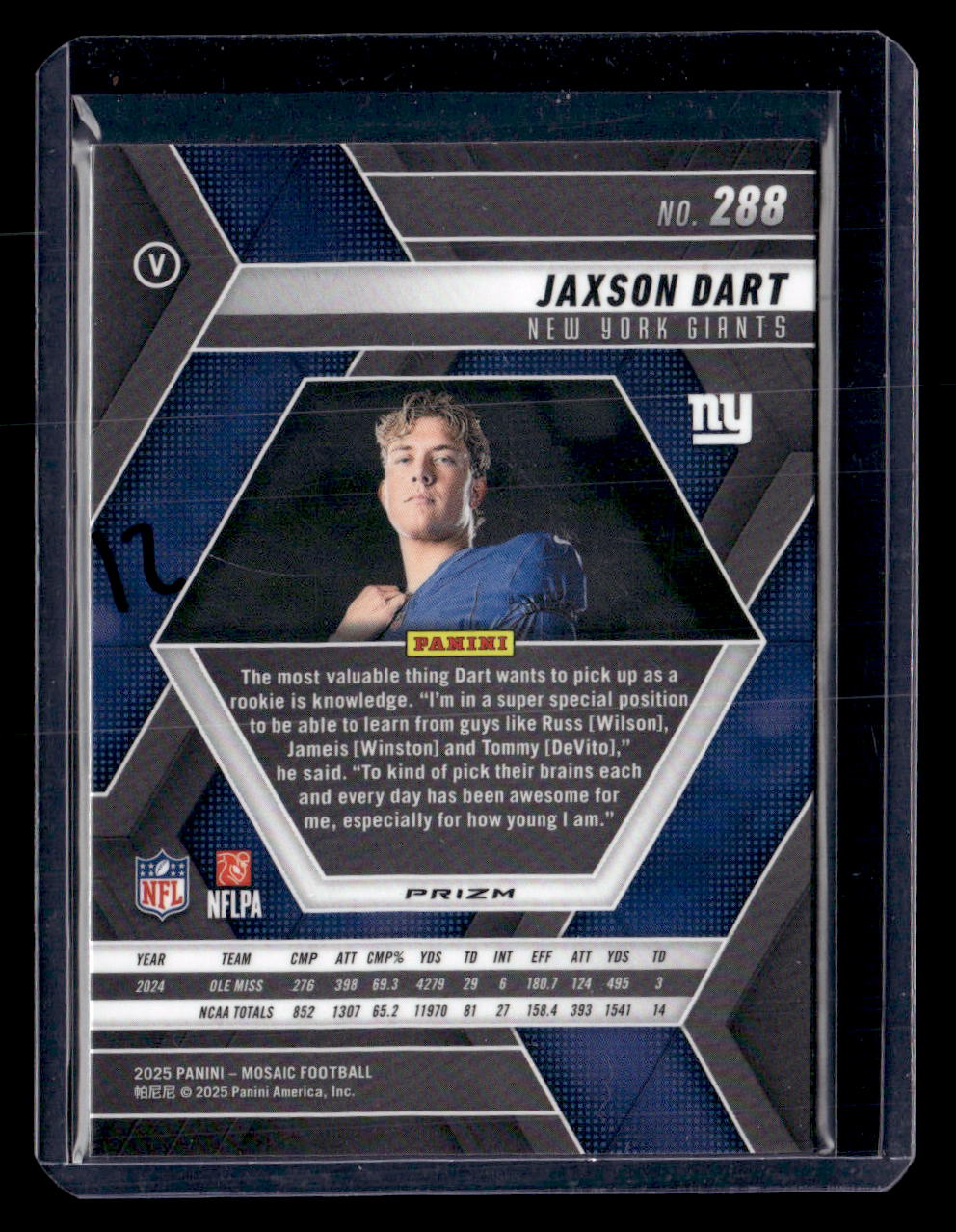 2025 Panini Mosaic #288 Jaxson Dart Mosaic Green