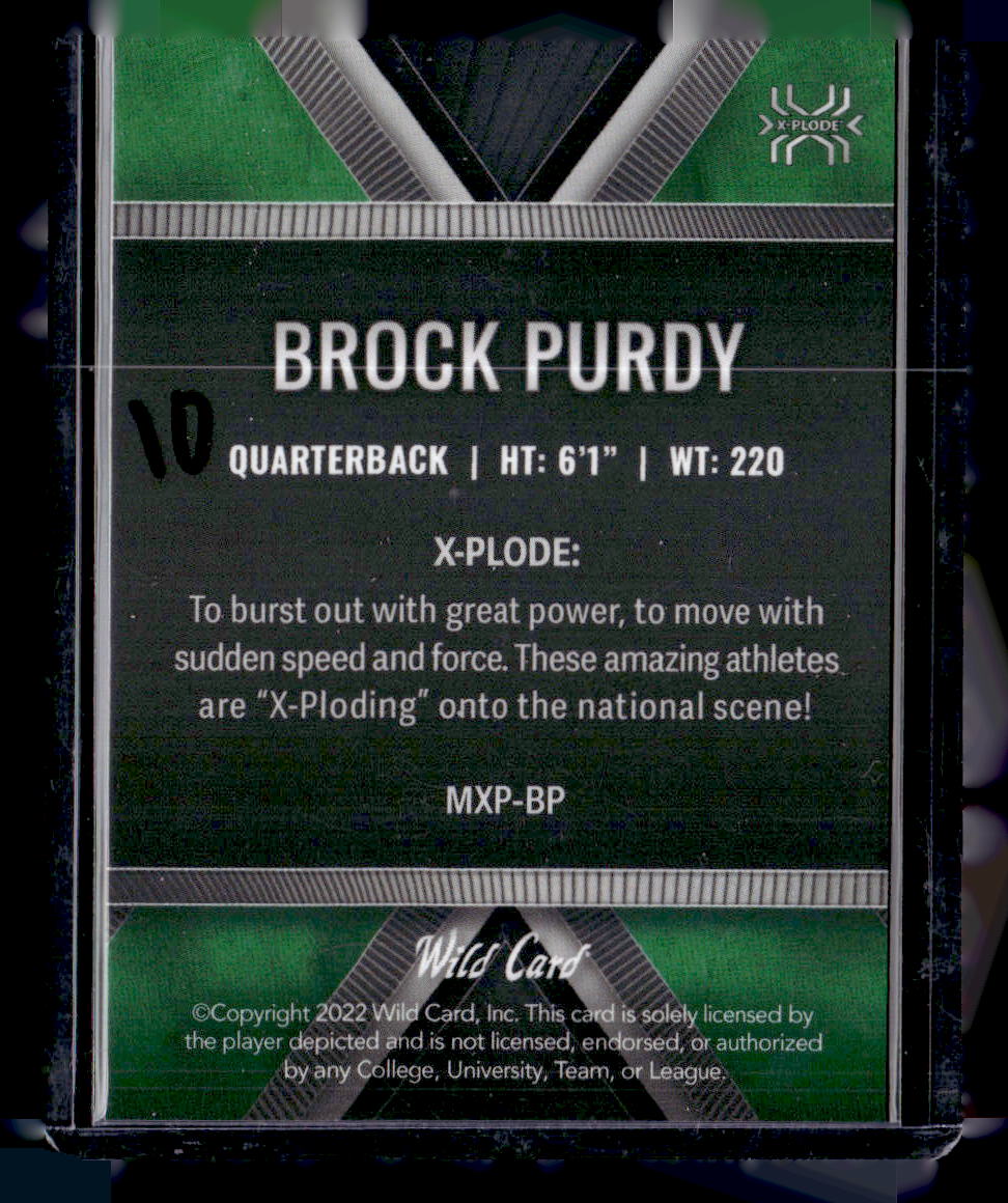 2022 Wild Card Matte #MXP-BP Brock Purdy Green X-Plode /25