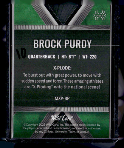 2022 Wild Card Matte #MXP-BP Brock Purdy Green X-Plode /25