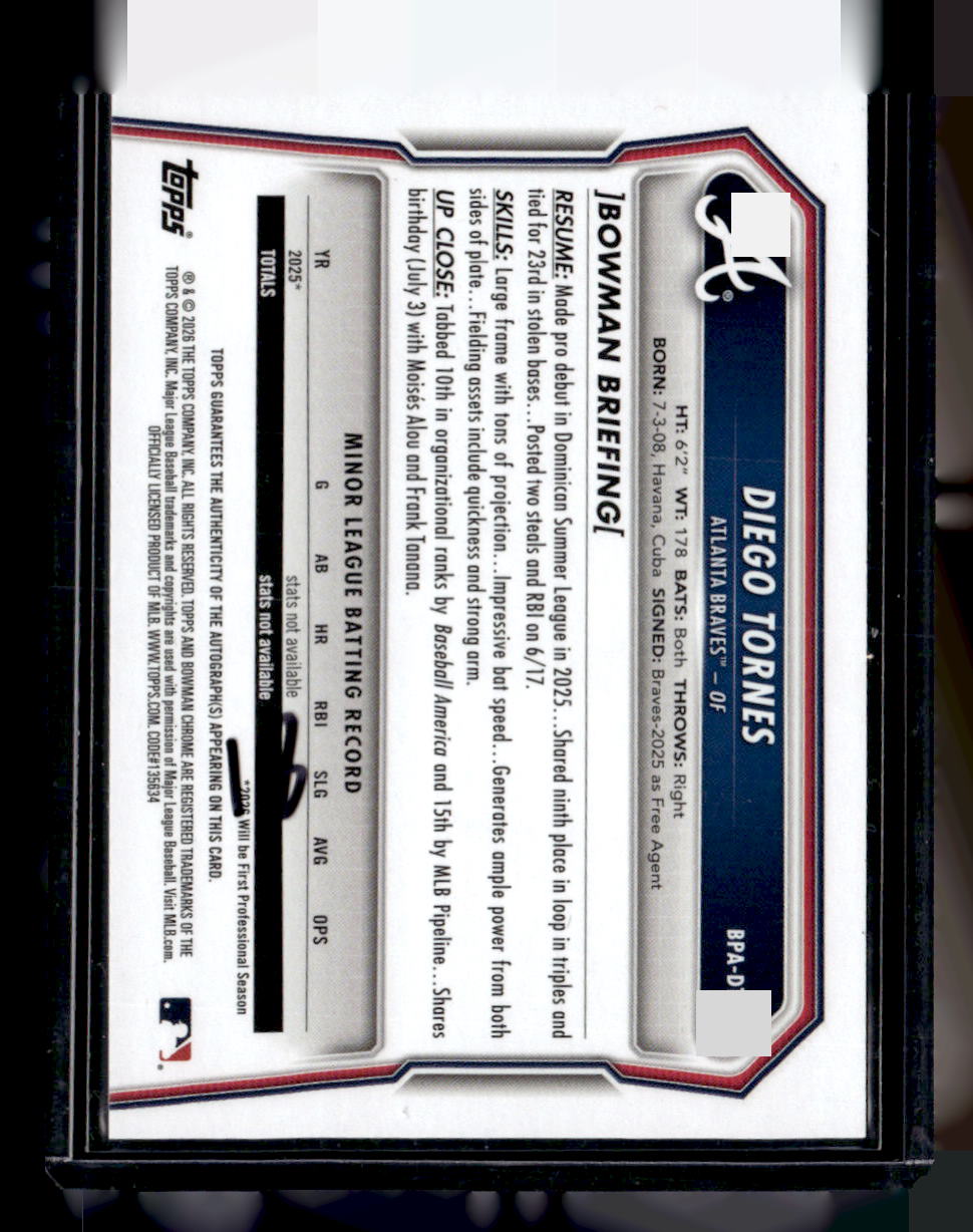 2026 Bowman #BPA-DT Diego Tornes Prospects Autograph Blue #/150