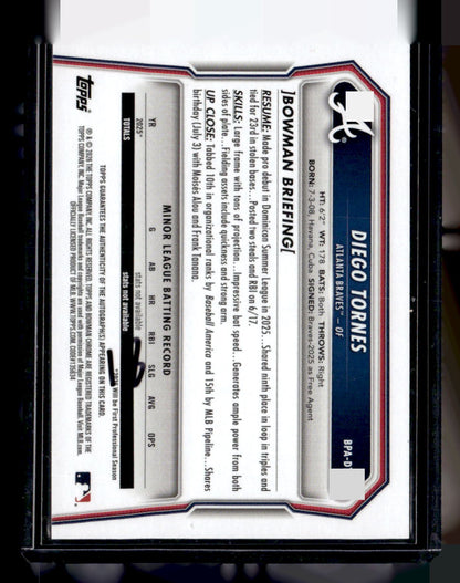 2026 Bowman #BPA-DT Diego Tornes Prospects Autograph Blue #/150