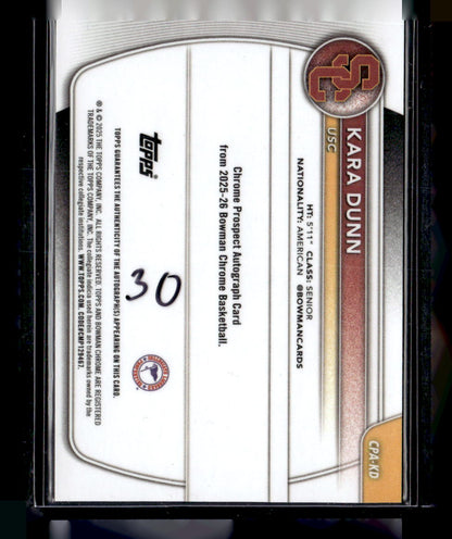 2025-26 Bowman #CPA-KD Kara Dunn Chrome Prospect Autographs Gold Refractor #/50