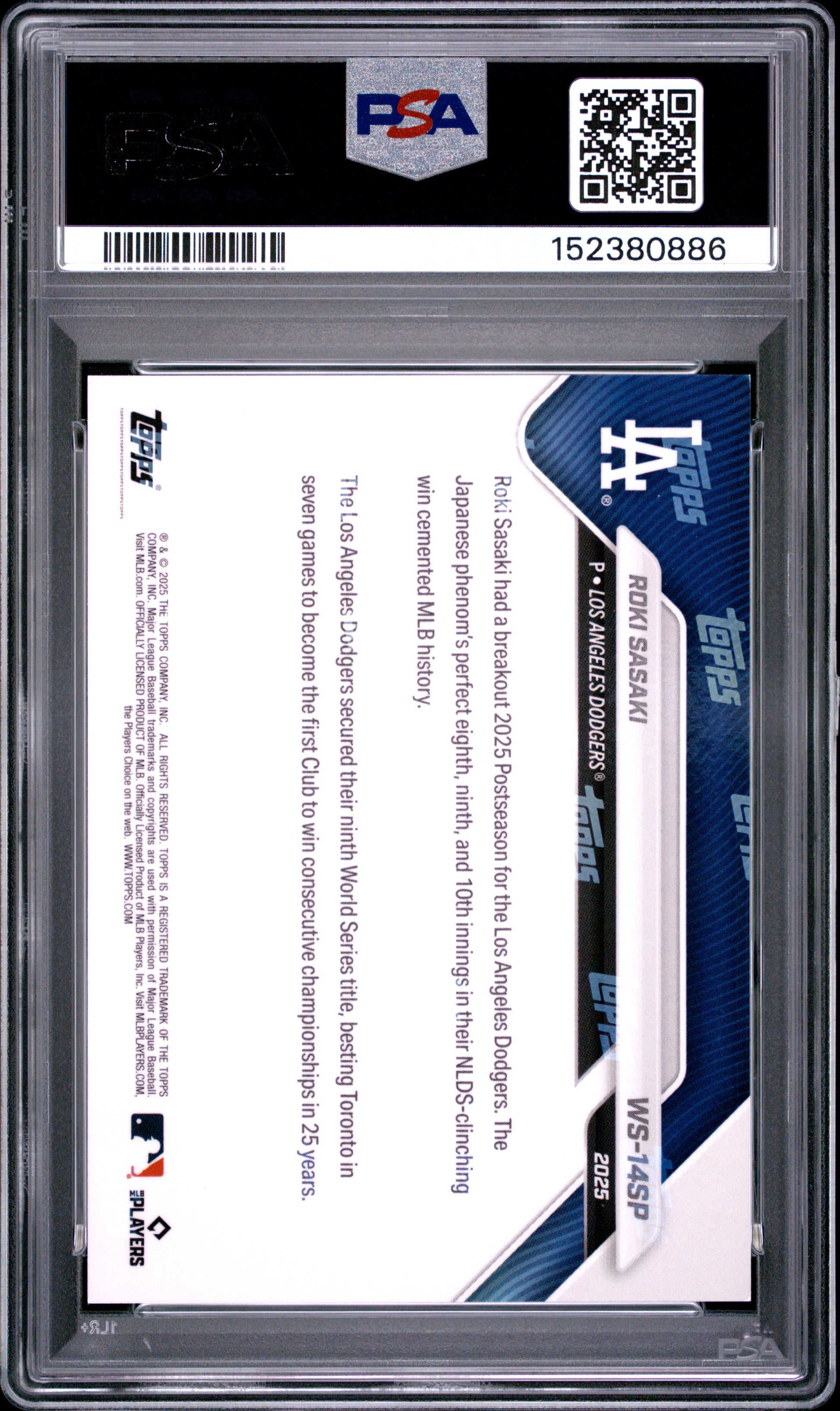 2025 Topps Now Los Angeles Dodgers #14SP Roki Sasaki PSA 10 152380886