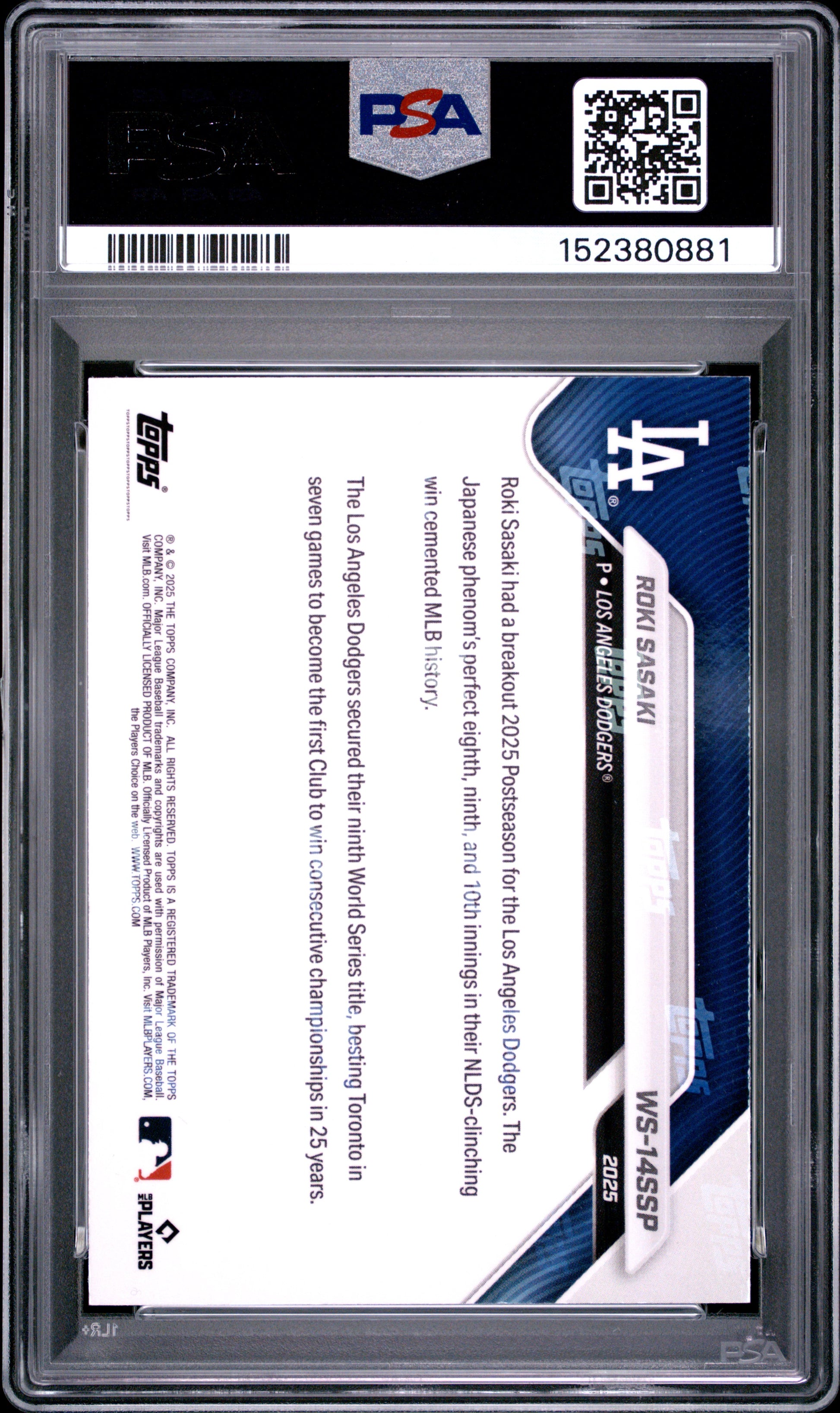 2025 Topps Now Los Angeles Dodgers #14SSP Roki Sasaki PSA 10 152380881