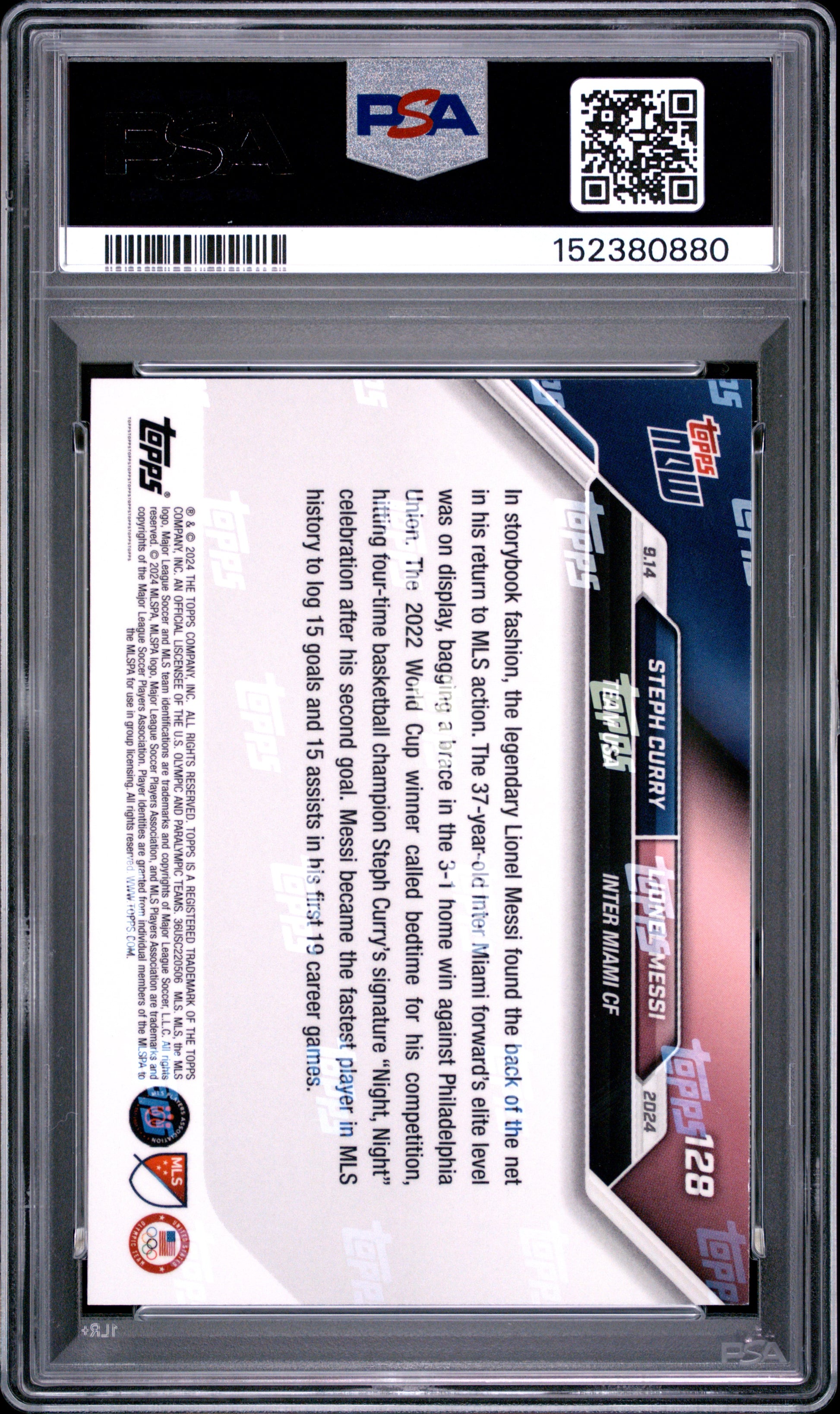 2024 Topps Now Mls #128 Curry/Messi PSA 10 152380880