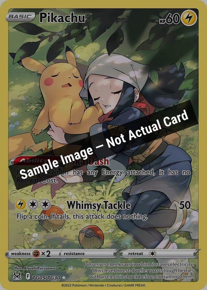 Pokemon,SWSH11: Lost Origin Trainer Gallery,Pikachu - TG05/TG30,Holofoil,Lightly Played — Sample Image, Not Actual Card