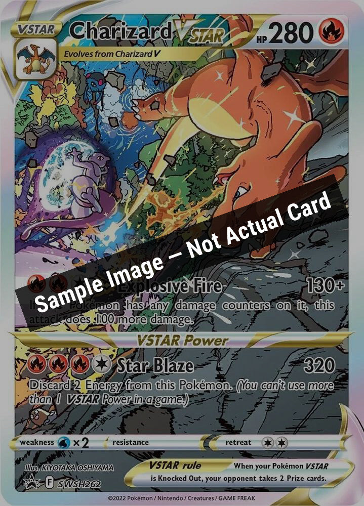 Pokemon,SWSH: Sword & Shield Promo Cards,Charizard VSTAR - SWSH262,Holofoil,Moderately Played — Sample Image, Not Actual Card