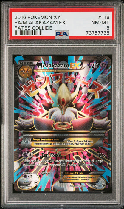 2016 POKEMON XY FATES COLLIDE FA/M ALAKAZAM EX #118 FATES COLLIDE PSA 8