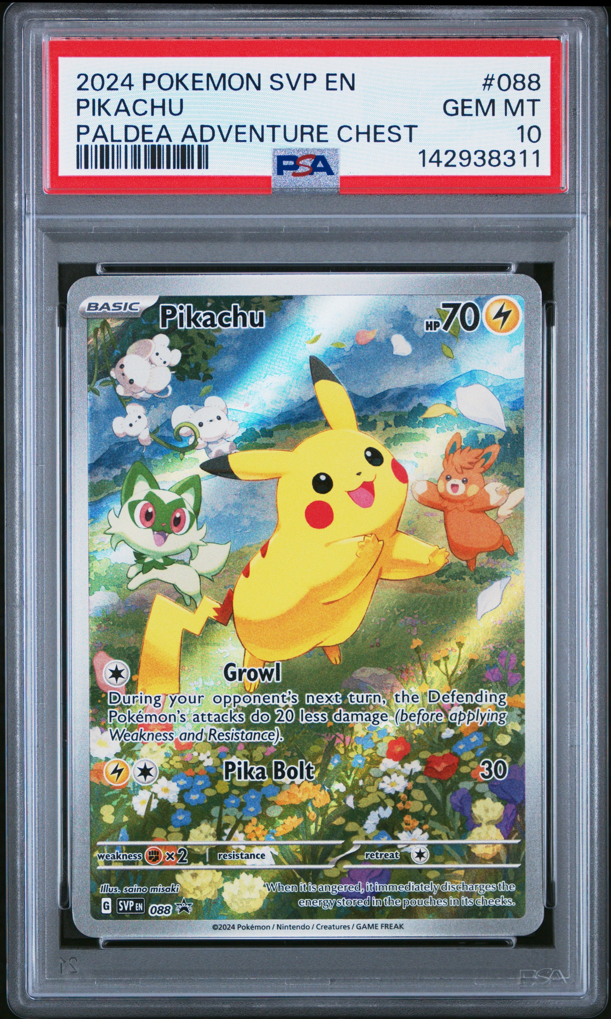 2024 POKEMON SVP EN-SV BLACK STAR PROMO PIKACHU #088 PALDEA ADVENTURE CHEST PSA 10