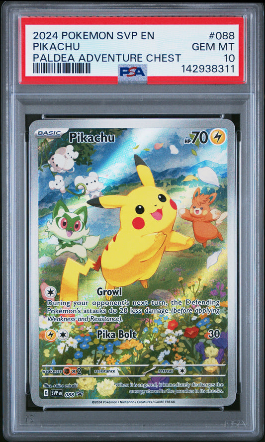 2024 POKEMON SVP EN-SV BLACK STAR PROMO PIKACHU #088 PALDEA ADVENTURE CHEST PSA 10
