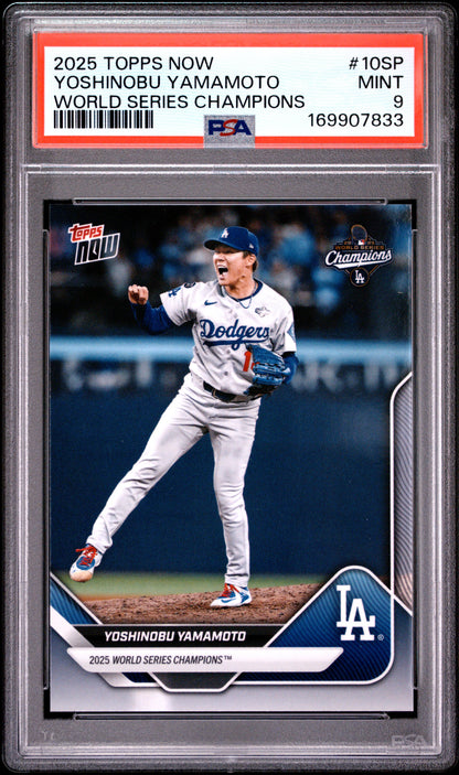2025 TOPPS NOW LOS ANGELES DODGERS WORLD SERIES CHAMPIONS YOSHINOBU YAMAMOTO #10SP PSA 9