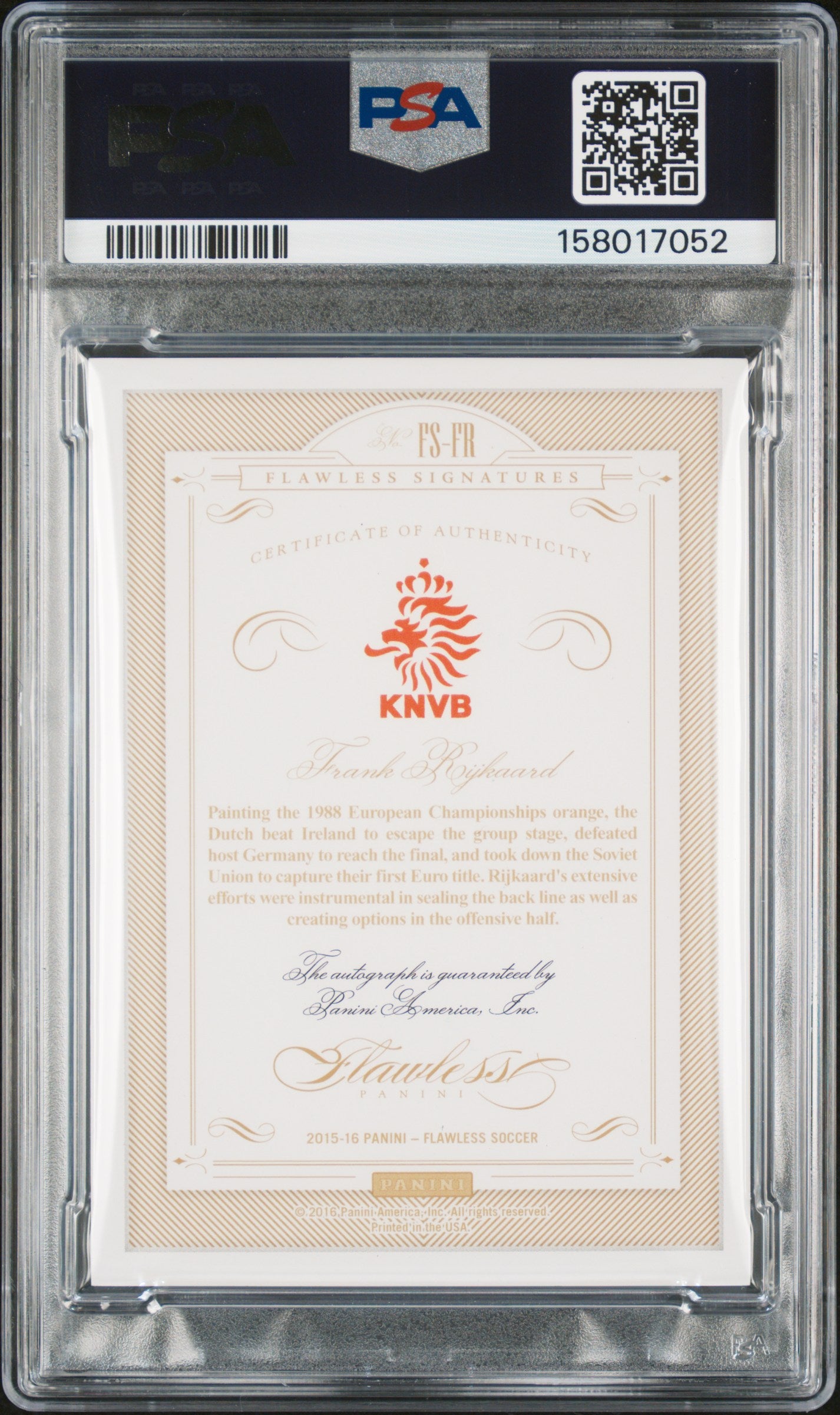 2015-16 Panini Flawless #FSFR Frank Rijkaard Flawless Sig-Ruby PSA 9 158017052