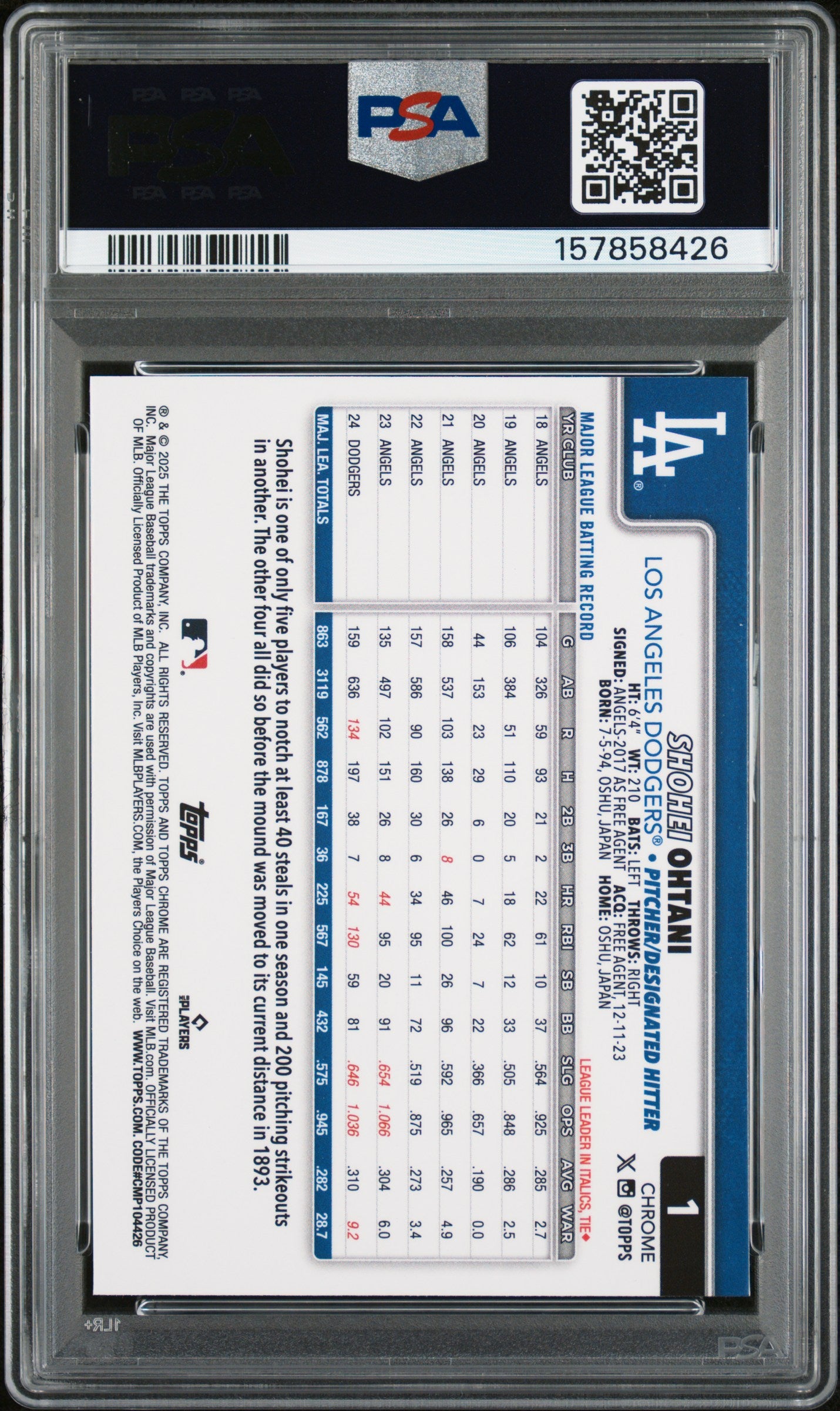 2025 Topps Chrome #1 Shohei Ohtani X-Fractor PSA 10 157858426