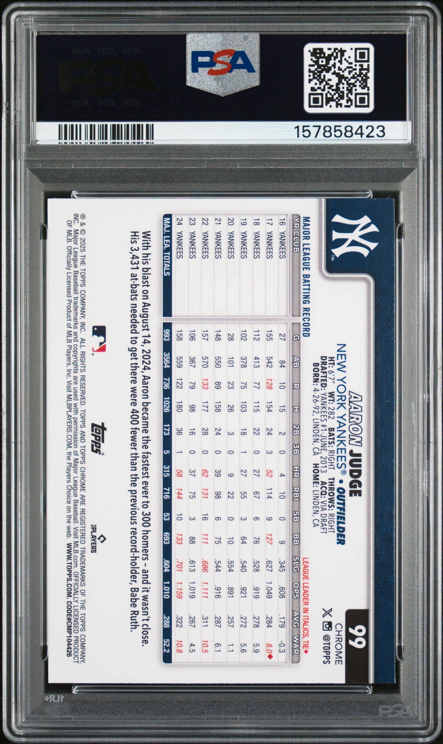 2025 Topps Chrome #99 Aaron Judge X-Fractor PSA 9 157858423