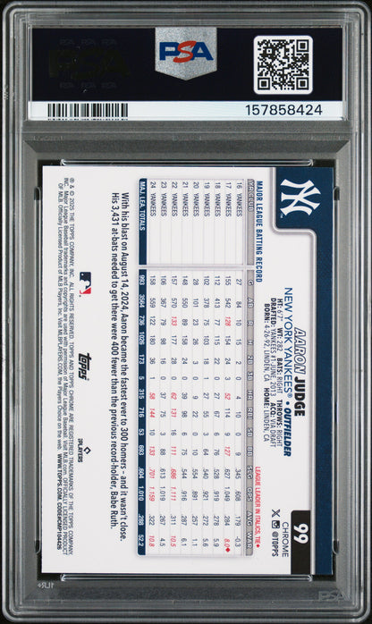 2025 Topps Chrome #99 Aaron Judge Prism Refractor PSA 10 157858424