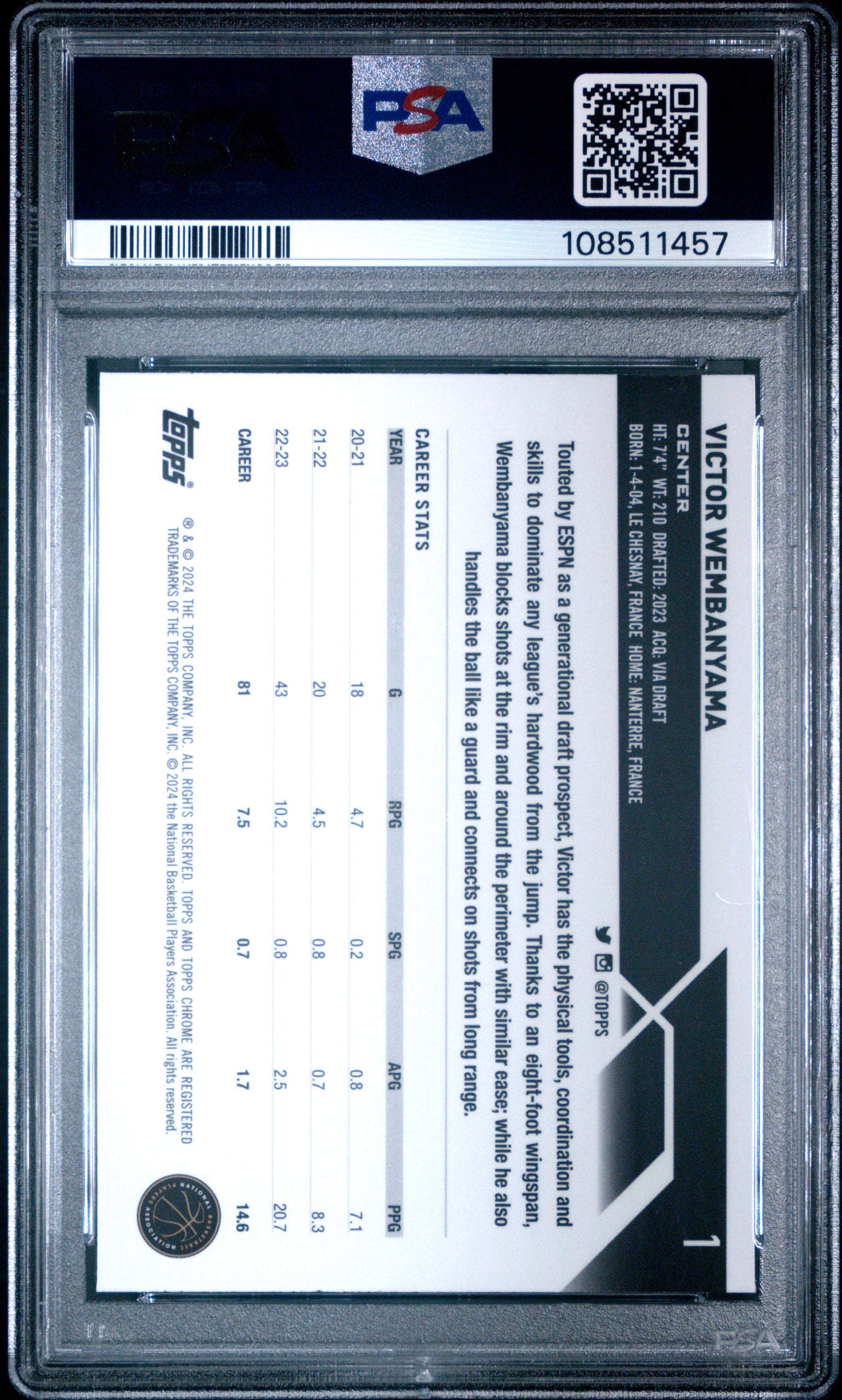 2023 Topps Chrome #1 Victor Wembanyama PSA 9 108511457