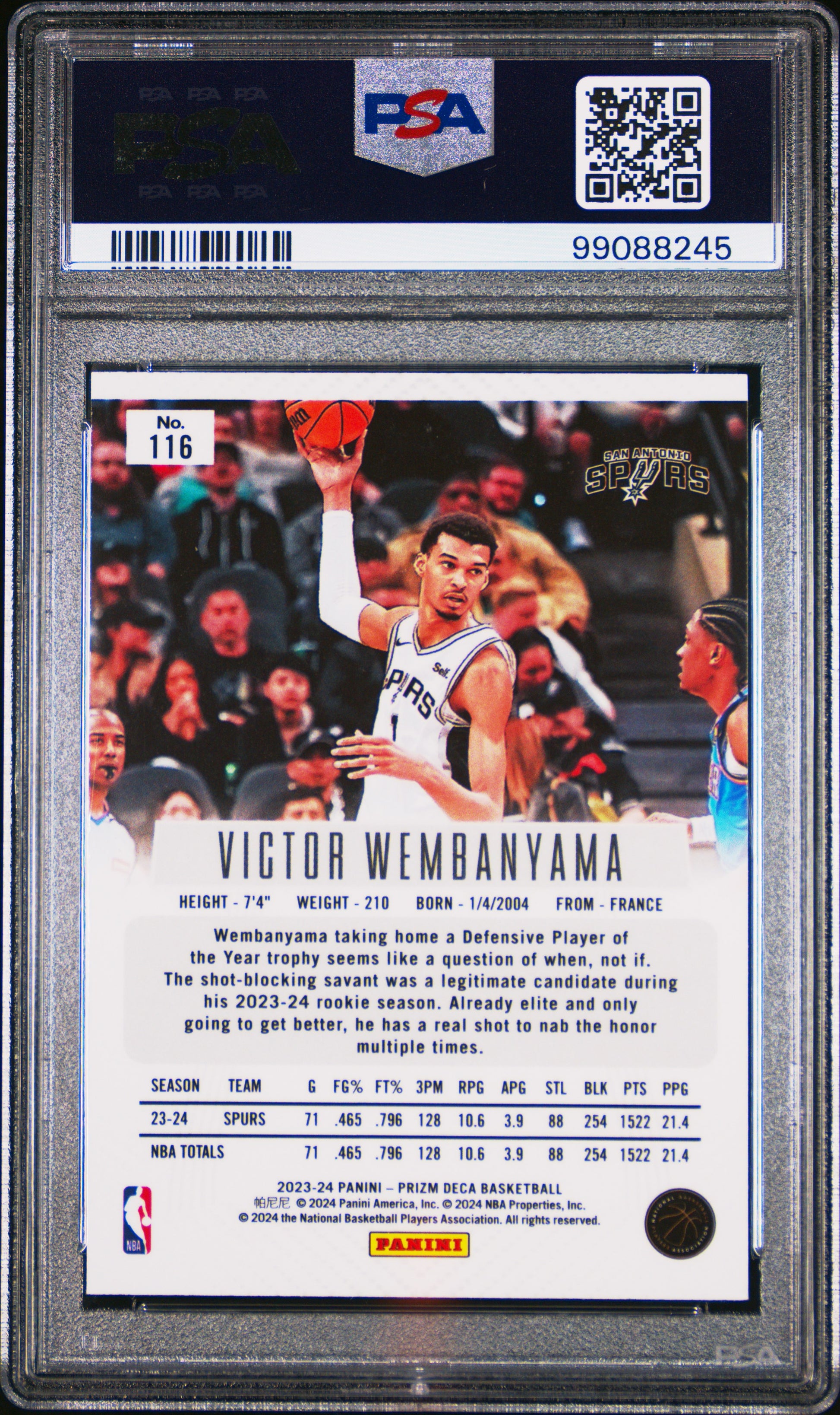 2023 Panini Prizm Deca #116 Victor Wembanyama PSA 9 99088245