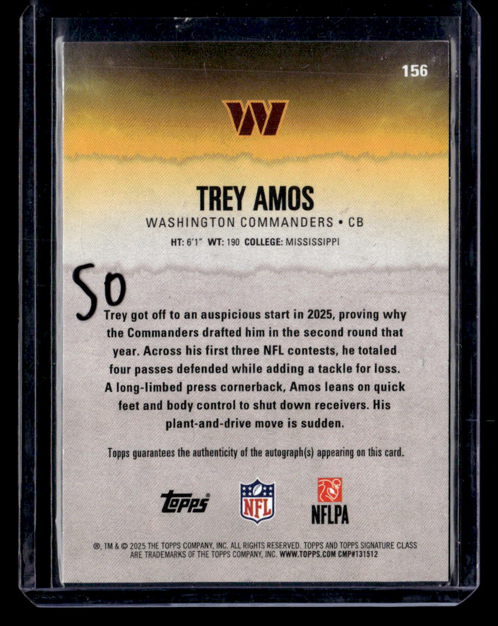 2025 Topps Signature Class #156 Trey Amos Autographs Red #/25