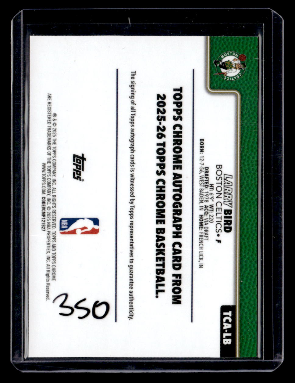 2025-26 Topps Chrome #TCA-LB Larry Bird Chrome Autographs Geometric Gold #/50
