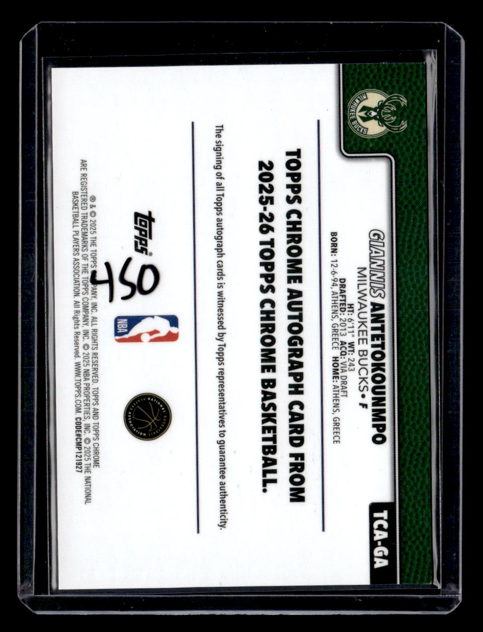 2025-26 Topps Chrome #TCA-GA Giannis Antetokounmpo Auto Purple Geometric #/75