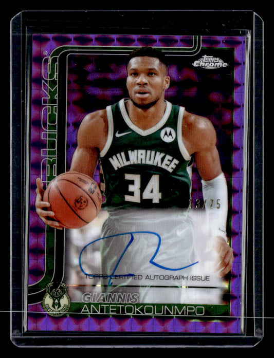 2025-26 Topps Chrome #TCA-GA Giannis Antetokounmpo Auto Purple Geometric #/75