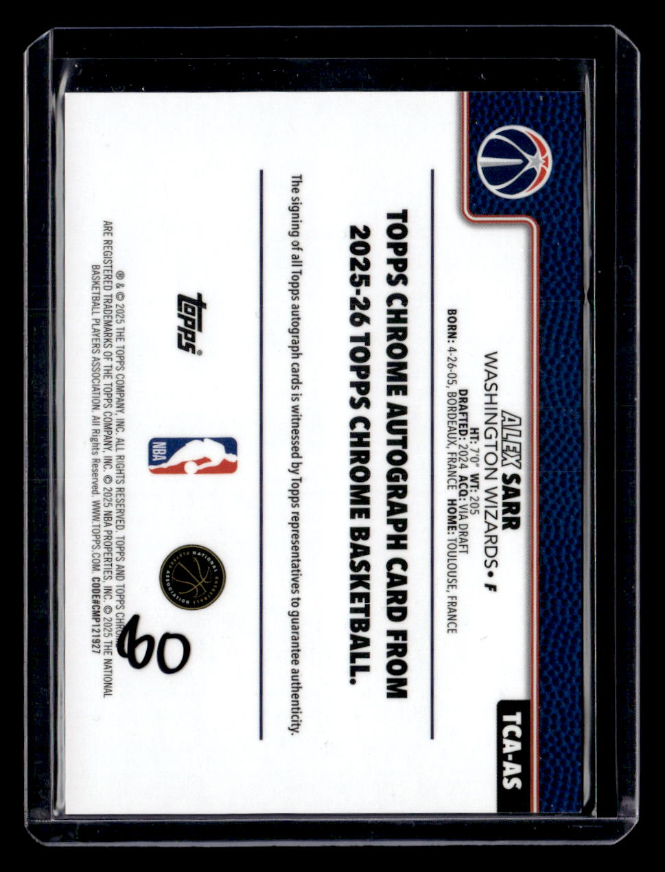 2025-26 Topps Chrome #TCA-AS Alex Sarr Chrome Autographs Geometric Purple #/75