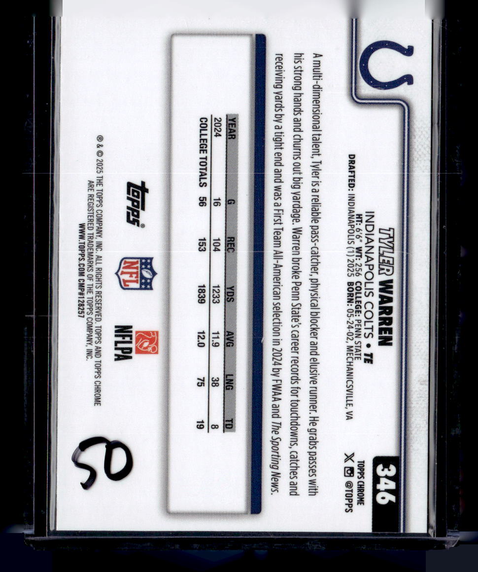 2025 Topps Chrome #346 Tyler Warren Neon Pulse Refractor