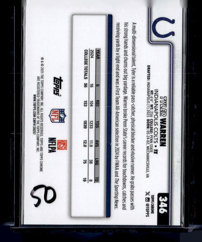2025 Topps Chrome #346 Tyler Warren Neon Pulse Refractor