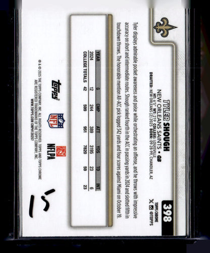 2025 Topps Chrome #398 Tyler Shough Red White and Blue Refractor