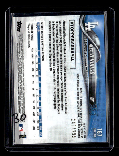 2018 Topps Chrome #167 Alex Verdugo Purple Refractor #/299