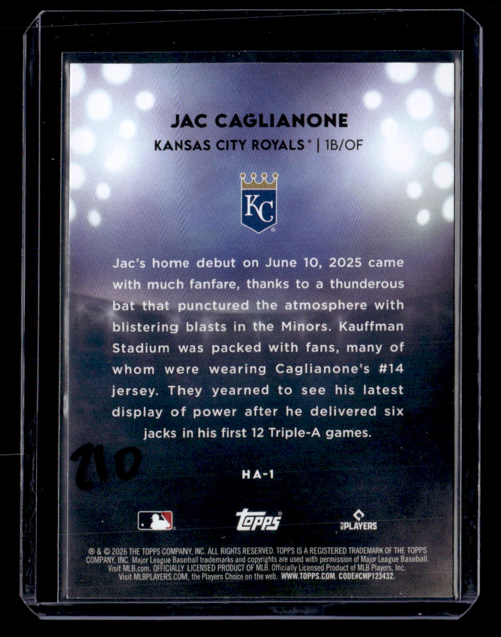 2026 Topps #HA-1 Jac Caglianone Home Field Advantage
