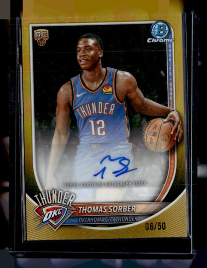2025-26 Bowman #BCA-TS Thomas Sorber Chrome Autographs Gold Refractor #/50
