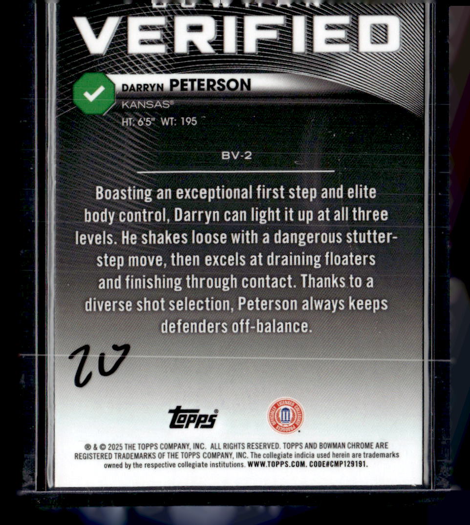 2025-26 Bowman #BV-2 Darryn Peterson Bowman Verified