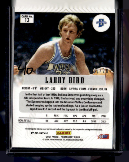 2021 Panini Prizm Draft Picks #13 Larry Bird Flashback Prizms Pink Circles #/20
