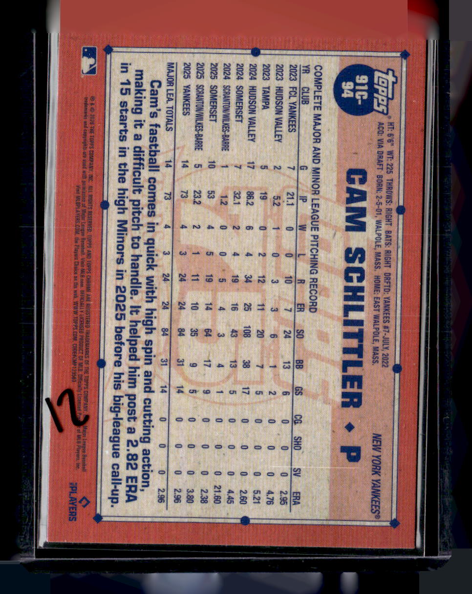 2026 Topps #91C-94 Cam Schlittler 1991 Topps Baseball 35th Anniversary Chrome