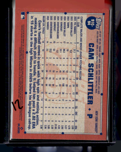 2026 Topps #91C-94 Cam Schlittler 1991 Topps Baseball 35th Anniversary Chrome