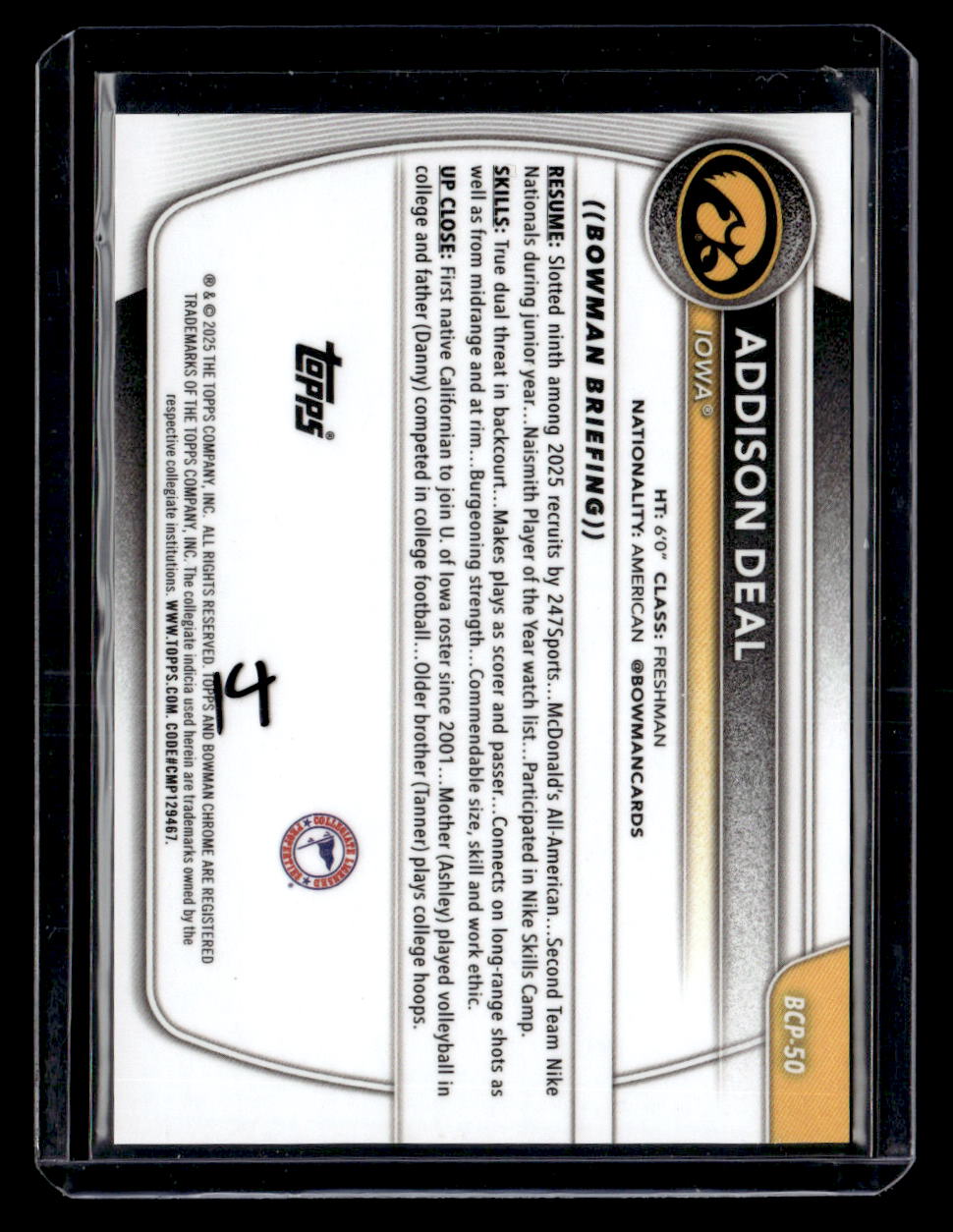 2025-26 Bowman #BPP-50 Addie Deal Prospects Gold Border #/50