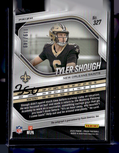 2025 Panini Prizm #327 Tyler Shough Prizm Rookie Autographs Red Wave #/149